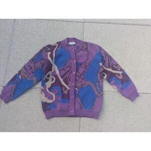 VTG Camela Sweater Womens 38 Purple Wool Button Front Cardigan Geometric Knit